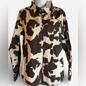 Boutique Cris Cris Brown & Cream Cow Print Jean Jacket New Medium
